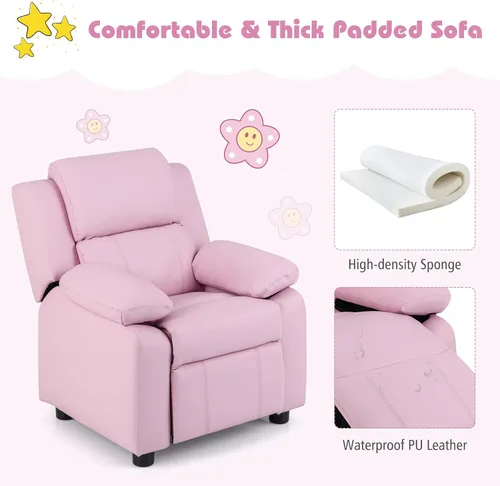 Miniatura 5 de Costzon Silla reclinable de cuero con reposapiés, reposabrazos, reposacabezas y soporte lumbar, silla ergonómica para sala de juegos, sofá Rosa