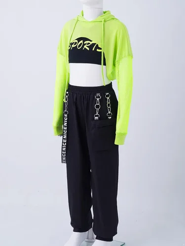 Miniatura 4 de Girls Dance Outfits Cropped Hoodie Tank Tops Jogger Pants Set Hip Hop Jazz Street Dancing Clothes