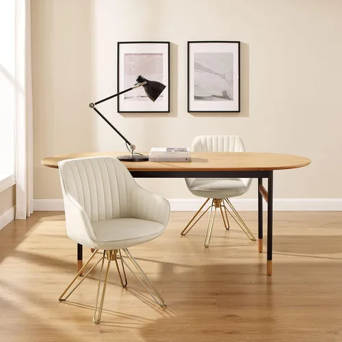 Miniatura 9 de Zouron Silla giratoria moderna de mediados de siglo con patas de metal dorado, silla de escritorio tapizada sin ruedas, silla de oficina lateral Oro