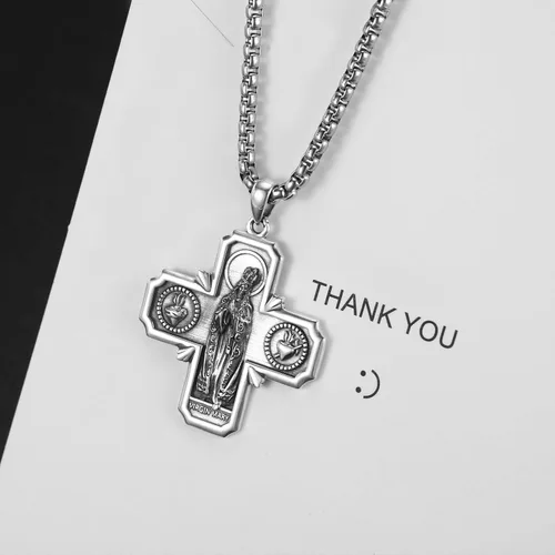Miniatura 150 de Collar de plata de ley 925 con medalla de San Patrón, colgante de protección católica, amuleto, joyería religiosa para hombres y mujeres