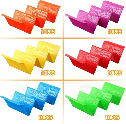 Miniatura 2 de Paquete de 60 soportes coloridos para tacos de plástico, platos grandes para bandejas de tacos para 2 o 3 cada estante para tortillas, soporte duro
