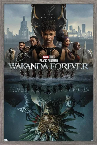 Marvel Black Panther: Wakanda Forever - Póster de pared de una hoja, 22.4 pulgadas de largo x 14.7 pulgadas de ancho, versión enmarcada de madera de