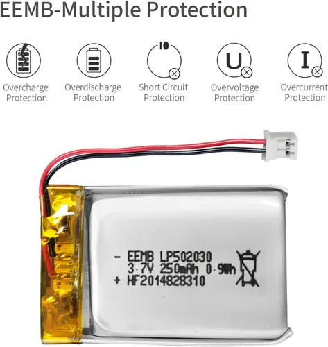 Miniatura 5 de EEMB Batería de polímero de litio 502030 de 3,7 V 250 mAh con conector JST PH de 0.079 in, batería recargable Lipo para VXI Blue Parrott-Check