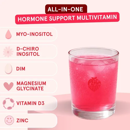 Miniatura 3 de Peach Perfect Inositol Polvo Multivitamínico, Sabor Limonada Rosa – 4g de Myo e Inositol D-Chiro, DIM, Zinc, Magnesio Glicinato, Vitamina D3 – Apoya