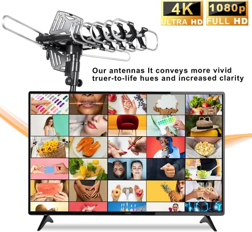 Miniatura 7 de Antena de TV 2025 para exteriores para televisores inteligentes y antiguos (2 salidas), largo alcance de 200 millas con UHF/VHF, rotación motorizada