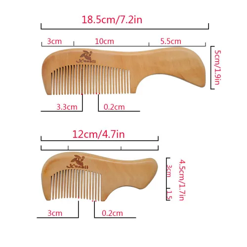 Miniatura 2 de Xuanli® Juego de 8 peines de madera con antiestático y sin enganches, cepillo hecho a mano para barba, cabeza, bigote con caja de regalo (S021)