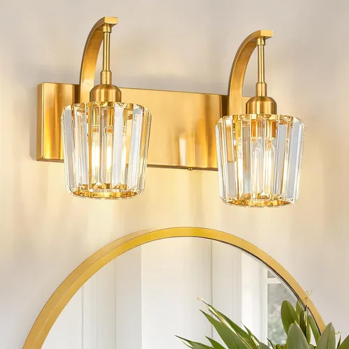 Miniatura 33 de Luces de tocador de cristal de 3 luces negras para tocador de baño, modernas lámparas de baño de cristal sobre espejo de 23.62 pulgadas de largo