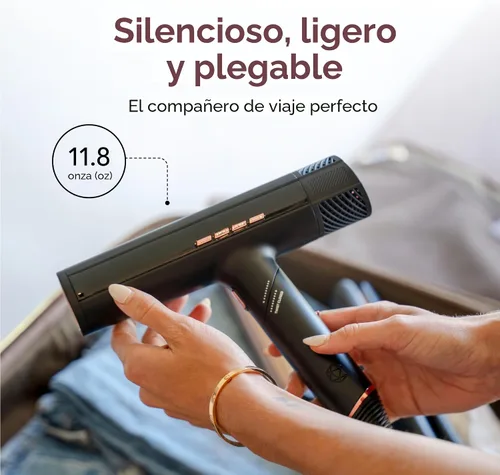 Miniatura 6 de SRILabs DryQ - Secador de pelo 'Smart', súper ligero, plegable, motor potente, silencioso, tecnología infrarroja e iónica, 3 accesorios magnéticos
