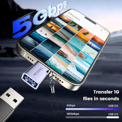 Miniatura 3 de MOSWAG Paquete de 2 adaptadores USB C a USB hembra, adaptador USB 3.0 a Thunderbolt 3 OTG compatible con iPhone 16 15 Max, MacBook Pro Air, Mac