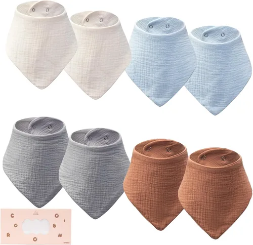 Miniatura 12 de Paquete de 8 baberos de muselina 100% algodón, baberos ajustables para bebés de 0 a 36 meses, niños y niñas