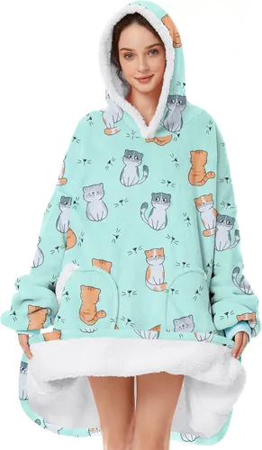 Miniatura 18 de American Trends Wearable Blanket Hoodie, Oversized Sherpa Warm Hoodie Blanket Thick Sweatshirt, Gift for Women Men Girls Gato