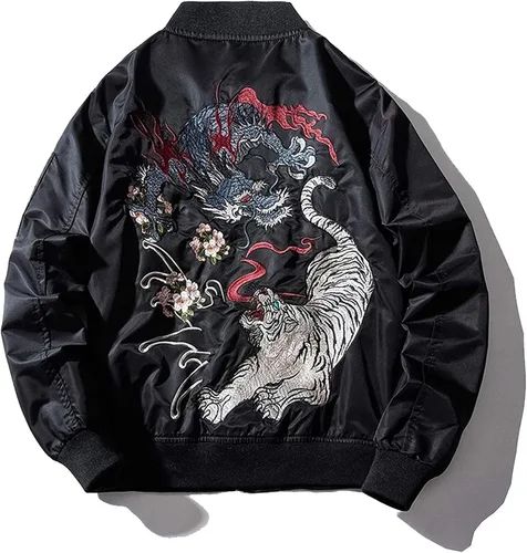 XYXIONGMAO Ropa de hip hop de dragón japonés para hombre, chaqueta de bombardero de gran tamaño, rompevientos callejeros voladores