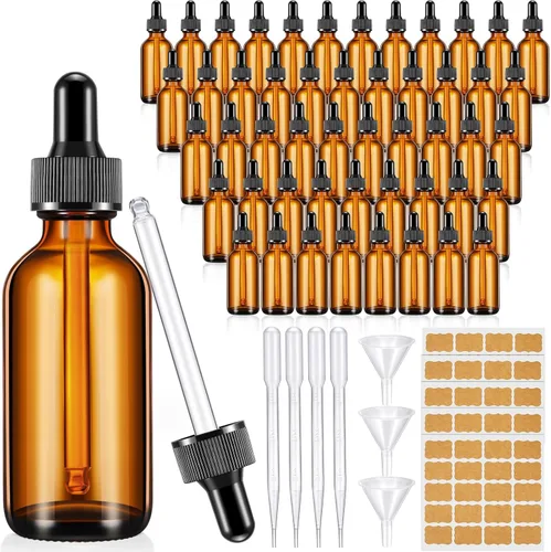 Lallisa 48 botellas cuentagotas de vidrio con dispensadores cuentagotas, botellas de goteo de laboratorio con 4 pipetas largas, 4 embudo y 80 Ámbar