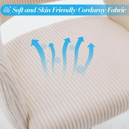 Miniatura 7 de Silla de Oficina para Casa Giratoria de Tela de Pana Silla de Escritorio Sillón de Acento Tapizado Sillas Modernas Capitoné con Base Dorada