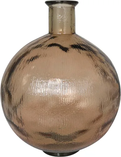Miniatura 7 de Deco 79 Jarrón decorativo de vidrio reciclado hecho a mano, cuello de botella español, jarrón de centro de mesa acanalado, florero para decoración