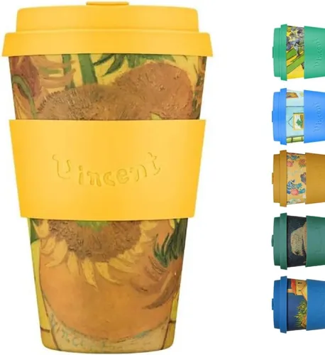 Miniatura 7 de Ecoffee Cup Taza de café reutilizable Van Gogh de 14 oz (13.5 fl oz) – Taza de viaje a base de plantas PLA con tapa de silicona, sin melamina y apta