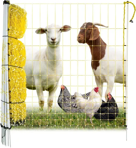 Premier 1 Red eléctrica portátil para pollo con postes incorporados, 48 pulgadas de alto x 164 pies de largo, valla amarilla para aves de corral