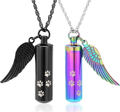 shajwo Joyería de cremación, collares de urna con estampado de pata para cenizas humanas de mascotas, colgante de urna cilíndrica, recuerdo, collar