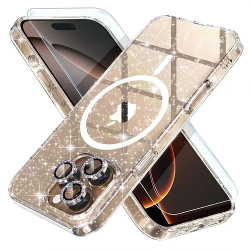 Miniatura 23 de Choiche Funda magnética para iPhone 15 Pro Max, funda transparente con purpurina brillante para mujer