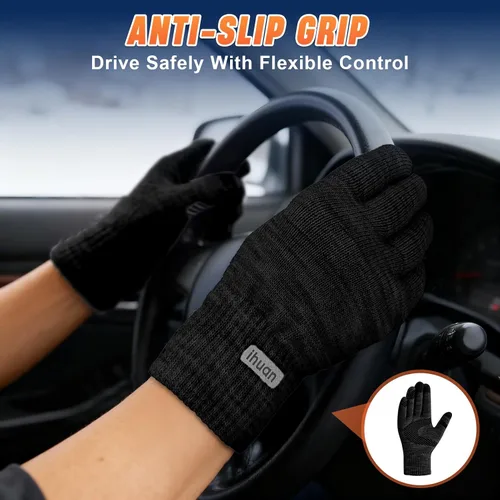 Miniatura 4 de ihuan Guantes térmicos de invierno para hombres y mujeres, guantes táctiles para clima frío para correr, ciclismo, senderismo, conducción