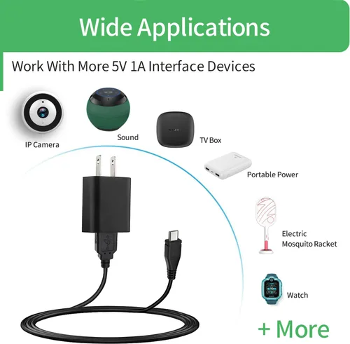 Miniatura 6 de Cable de carga de pared micro USB de 5 V, adaptador de alimentación de CA a CC con cable de alimentación de 9.8 ft de 10 pies para cámara