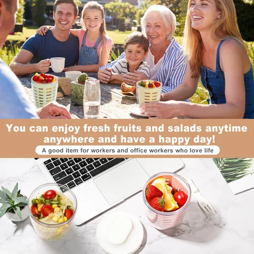 Miniatura 3 de Taza portátil de almacenamiento de ensalada de frutas para picnic y fiesta con tapas y tenedor, contenedores de almacenamiento de frutas de 20 oz