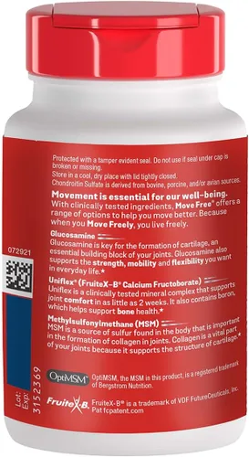 Miniatura 4 de Move Free Suplemento avanzado de apoyo articular MSM de glucosamina condroitina, apoya la movilidad, comodidad, fuerza, flexibilidad y hueso, 120