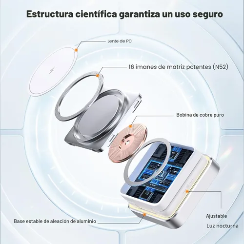 Miniatura 6 de 【Actualizado 2026】Cargador inalámbrico 3 en 1, estación de carga inalámbrica plegable con luz para cargador magnético de Apple, cargador magnético