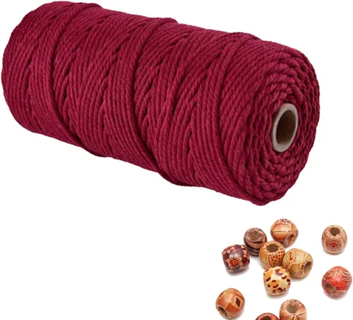 Miniatura 39 de Cordón de macramé de 1/64 pulgadas (0.157 in) de color rosa claro, hilo de algodón natural para tejer a mano a mano, 4 hebras para colgar