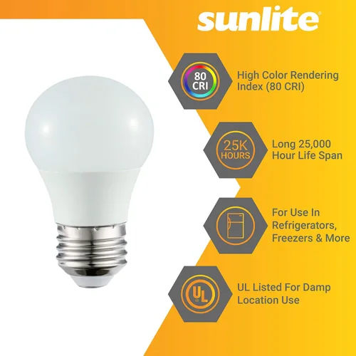 Miniatura 3 de Sunlite Bombilla LED A15 para refrigerador, 5.5 vatios (equivalente a 40 W), 450 lúmenes, base media (E26), regulable, acabado esmerilado, 2700K