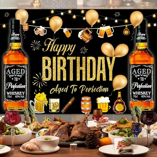 Miniatura 6 de Bluegogo Decoraciones de fiesta de whisky para hombres, kit de 82 piezas envejecidas a la perfección con globos de aluminio, telón de fondo