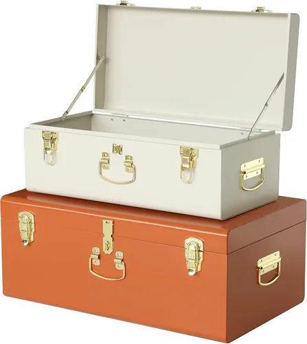 Miniatura 16 de Vixdonos Conjunto de 2 baúles de almacenamiento decorativos de metal – baúl para dormitorio universitario con asa (rosa)
