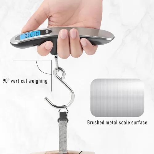 Miniatura 8 de Báscula de equipaje, nueva báscula digital portátil 2.0 para maleta con carga USB, báscula de equipaje de 110 libras110.2 lbs con gancho, báscula