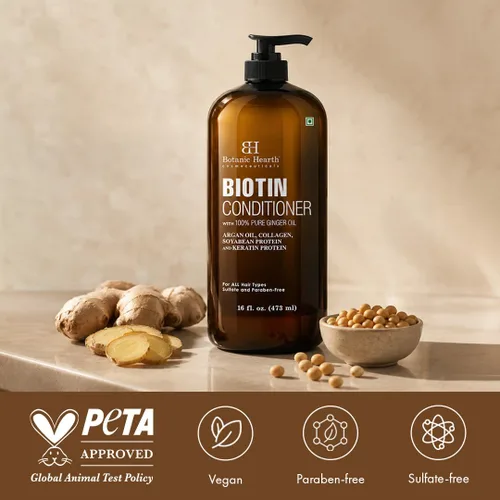Miniatura 7 de Botanic Hearth Acondicionador de biotina con aceite de jengibre y queratina, para el crecimiento del cabello, con extracto de cúrcuma, aceite