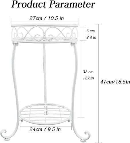 Miniatura 2 de NAKUPE Soporte de metal para plantas blanco, estante de 2 niveles para macetas de 18.5 pulgadas de alto, estante para macetas de flores resistente