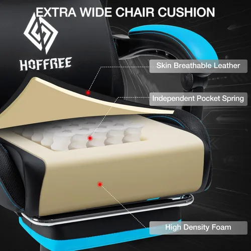 Miniatura 7 de HOFFREE Silla Gaming con Luces LED RGB de Ritmo Musical y Altavoces Bluetooth Silla Ergonómica de Gaming para Computadora con Masaje y Reposapiés