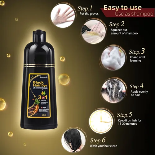 Miniatura 3 de Champú de tinte negro para cabello gris, champú semipermanente para mujeres y hombres, 3 en 1 (16.9 fl oz)