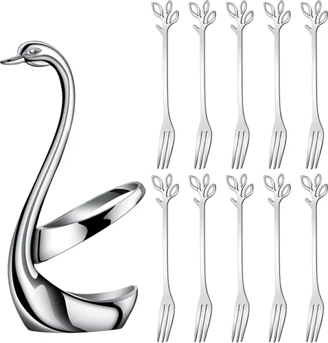 Miniatura 14 de AnSaw Juego de 10 Tenedores de Postre Mini Hoja Dorados - 4.7" Elegantes Tenedores de Acero Inoxidable para Frutas, Aperitivos, Pasteles y Ensaladas