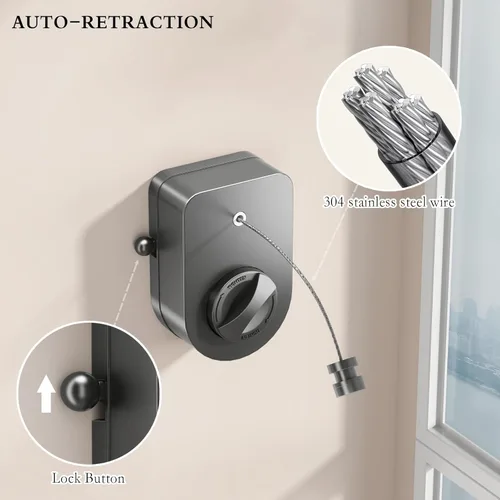 Miniatura 5 de CICUFY Tendedero retráctil para interiores, línea de ropa que no se hunde al aire libre, tendedero resistente de 13.7 pies con varilla telescópica
