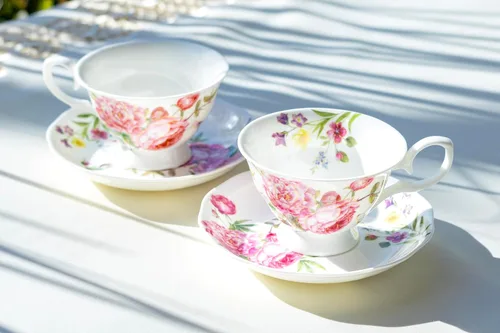 Miniatura 6 de Gracie Bone China Climbing Roses - Taza de té y platillo de 8 onzas (juego de 2), rosa