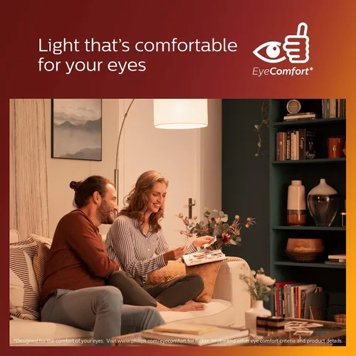Miniatura 5 de Philips LED Vintage Sin Parpadeo Espiral Ámbar A19, Regulable, Tecnología EyeComfort, 400 Lúmenes, Luz Ámbar (2000K), 6.5W:60W, Title 20 Certified