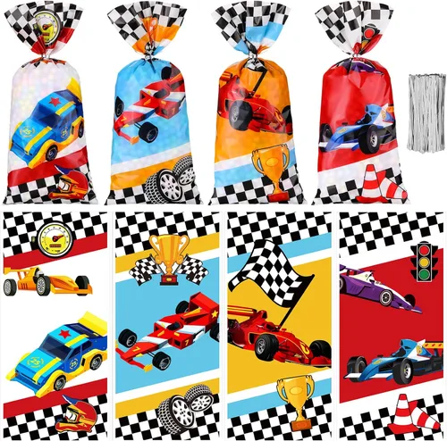 Spiareal 100 bolsas de regalo de celofán para fiestas, bolsas de regalo de celofán, bolsas de dulces con corbatas para niños, 1 unidad (paquete de