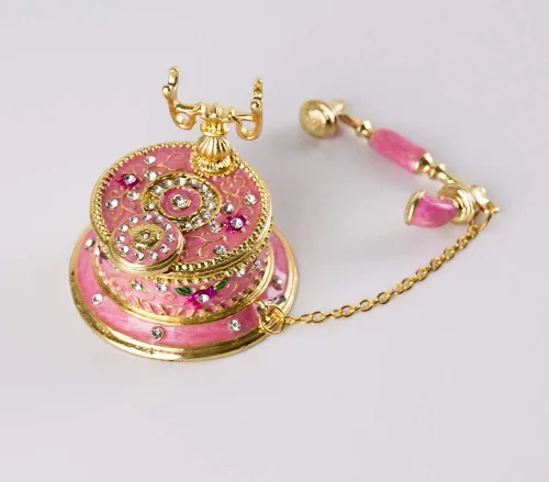 Miniatura 21 de SEVENBEES Figuras de teléfono turquesa, caja esmaltada con bisagras con cristales rosados, joyeros decorativos, coleccionables, regalos para niñas