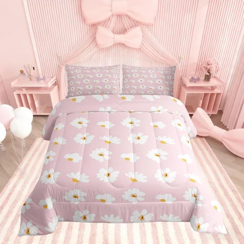 Miniatura 28 de Castle Fairy Daisy Florals Comforter Set Twin Size,Hippie Flowers Bedding Set,Kids Boys Adults Bedroom Decor,70s Retro Floral Super Soft Duvet