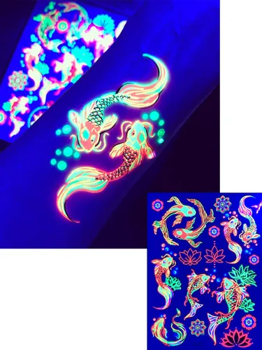 Miniatura 12 de Tatuajes temporales para mujeres adultas – 2 hojas – Black Big Ying y Yang Koi Fish Kanji Love Skeleton Heart Hand Skull Lotus Sleeve Adultos Tattoo