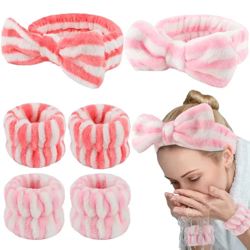 Miniatura 10 de WHAVEL Juego de 6 diademas y pulseras de spa, cintillo de lavado facial, muñequeras para lavar la cara, maquillaje, cuidado de la piel, banda