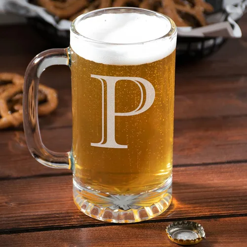 Miniatura 8 de Taza de cerveza de vidrio con monograma grabado de 16 onzas (letra P), regalos de cerveza personalizados de la A-Z para hombres, Día del Padre