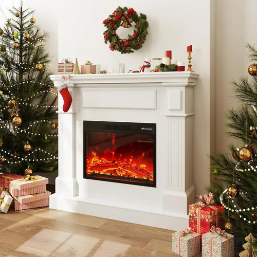 Miniatura 10 de Chimenea eléctrica de 40 pulgadas con repisa, chimenea eléctrica de 18 pulgadas, llama 3D altamente realista, botón y control remoto, mantel