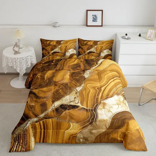 Miniatura 17 de Juego de edredón de mármol negro individual, ropa de cama dorada agrietada para adultos, hombres y mujeres, juegos de edredón de textura metálica