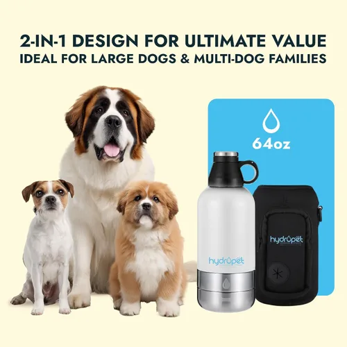 Miniatura 6 de Hydropet Botella de agua portátil para perros (32 onzas), botellas aisladas de viaje para perros y gatos, acero inoxidable, cuenco de comida